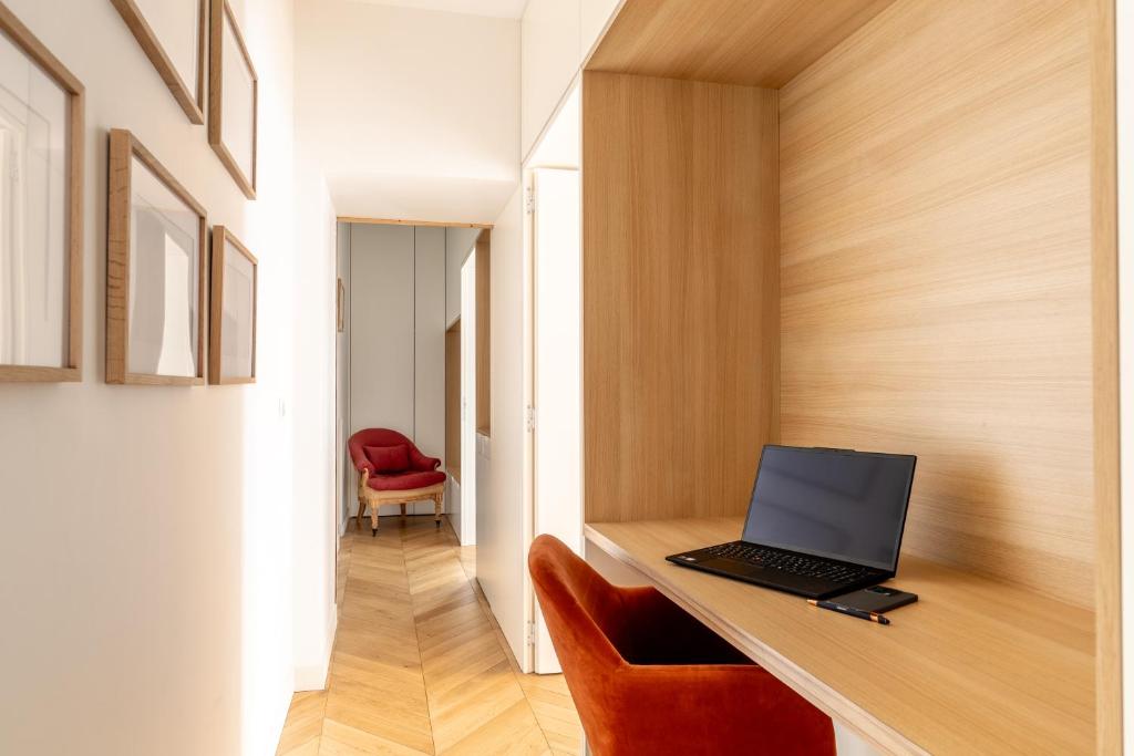 Hallway workspace — built-in desk, laptop nook